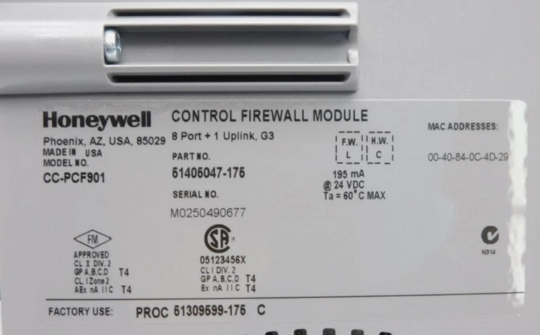 Honeywell CC-PCF901 Модуль межсетевого экрана управления с источником питания 24 В постоянного тока для защиты сетевой безопасности и распределения сети FTE